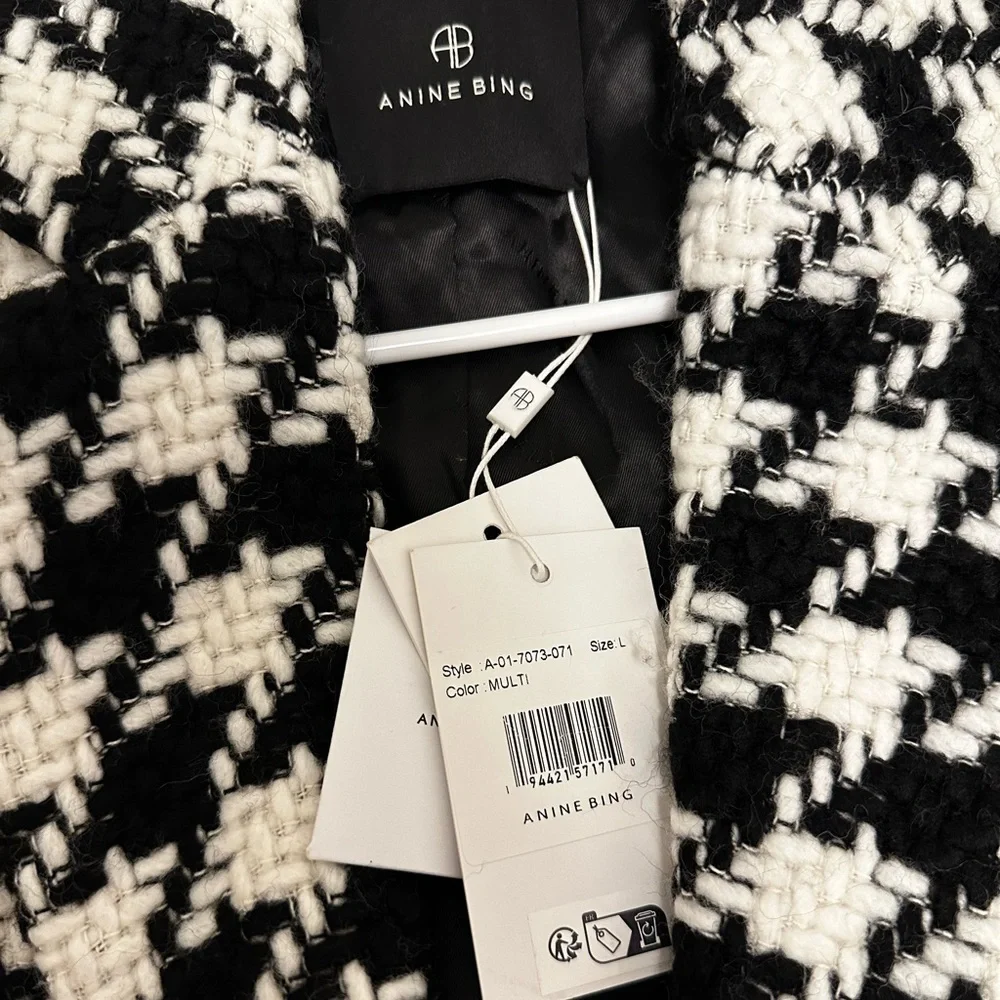 ANINE BING Quinn Blazer in Black & White Houndstooth